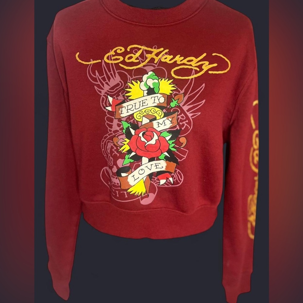 Ed Hardy Women's Burgundy Graphic Sweater